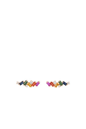 Frenzy Studs, 18K Rose Gold with Diamonds & Sapphires